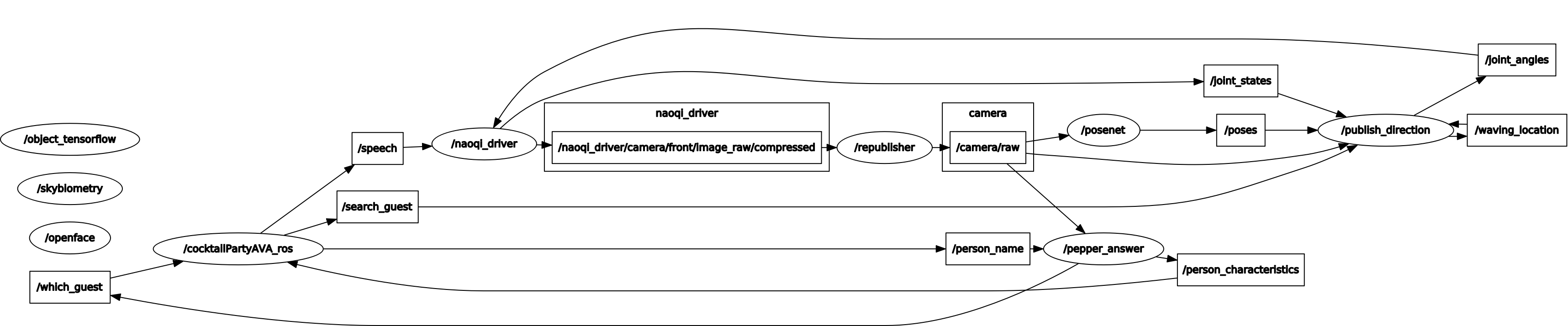 The RQT Graph showing the topics and nodes.